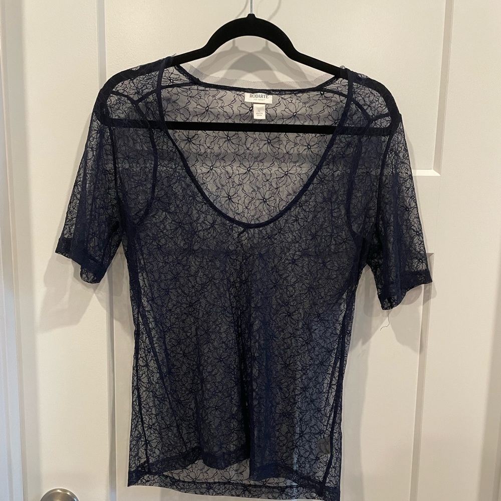 Navy blue Lace overlay dress shirt